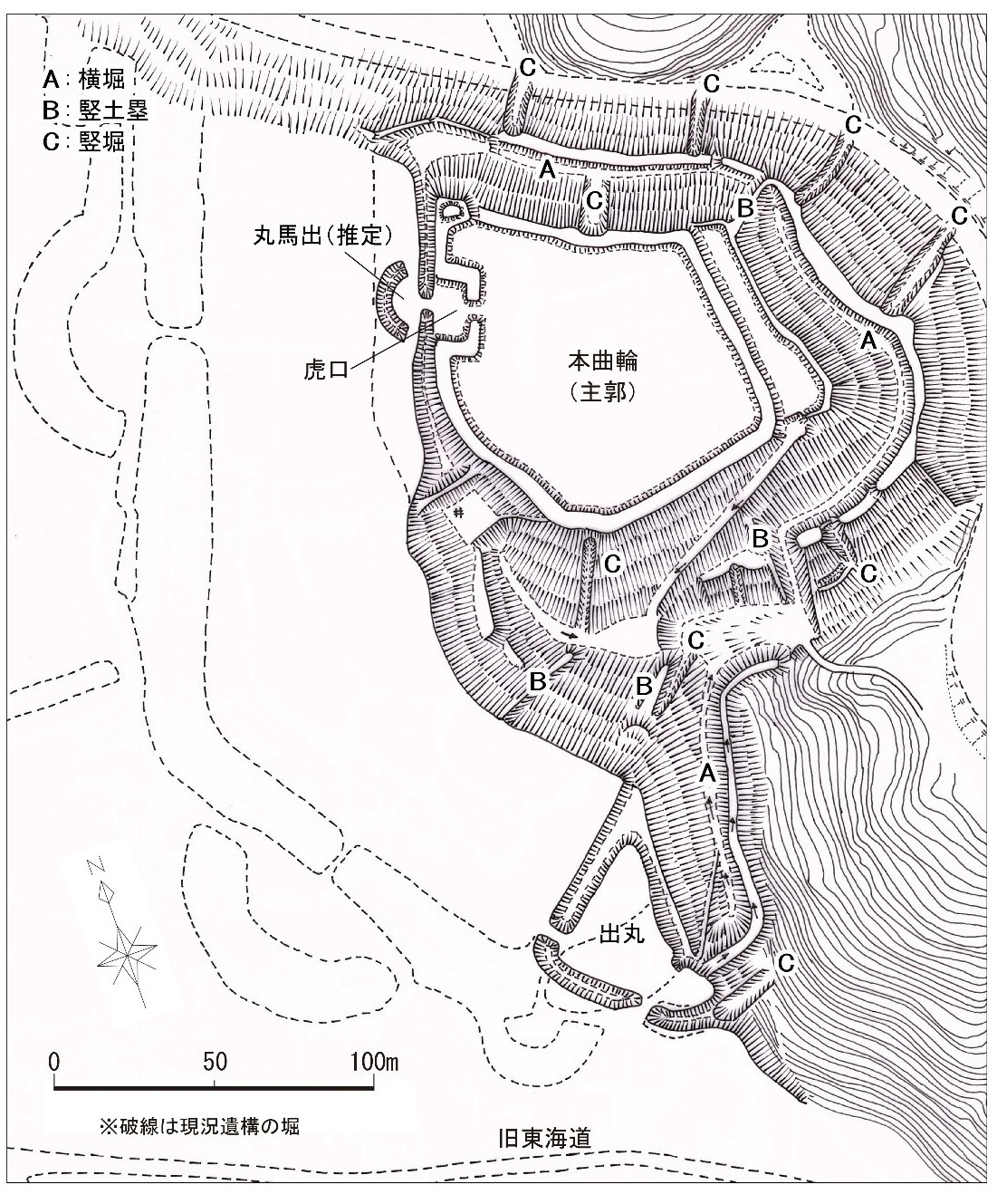 武田時代の諏訪原城推定復元縄張図