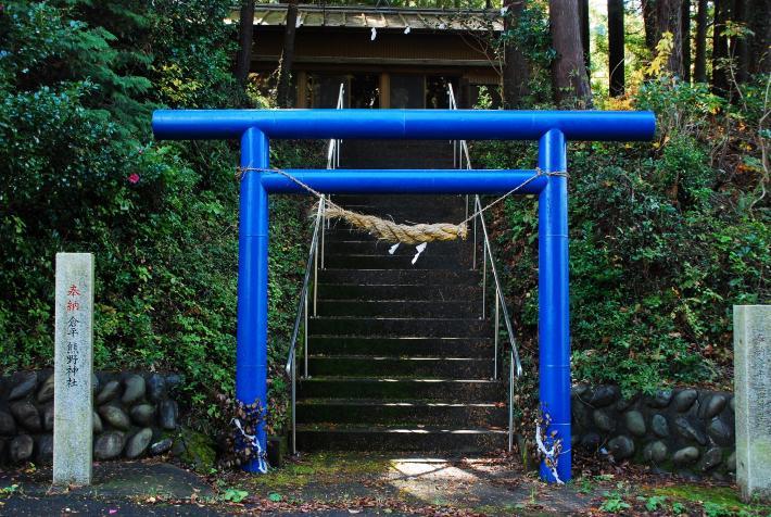 熊野神社の青い鳥居の写真